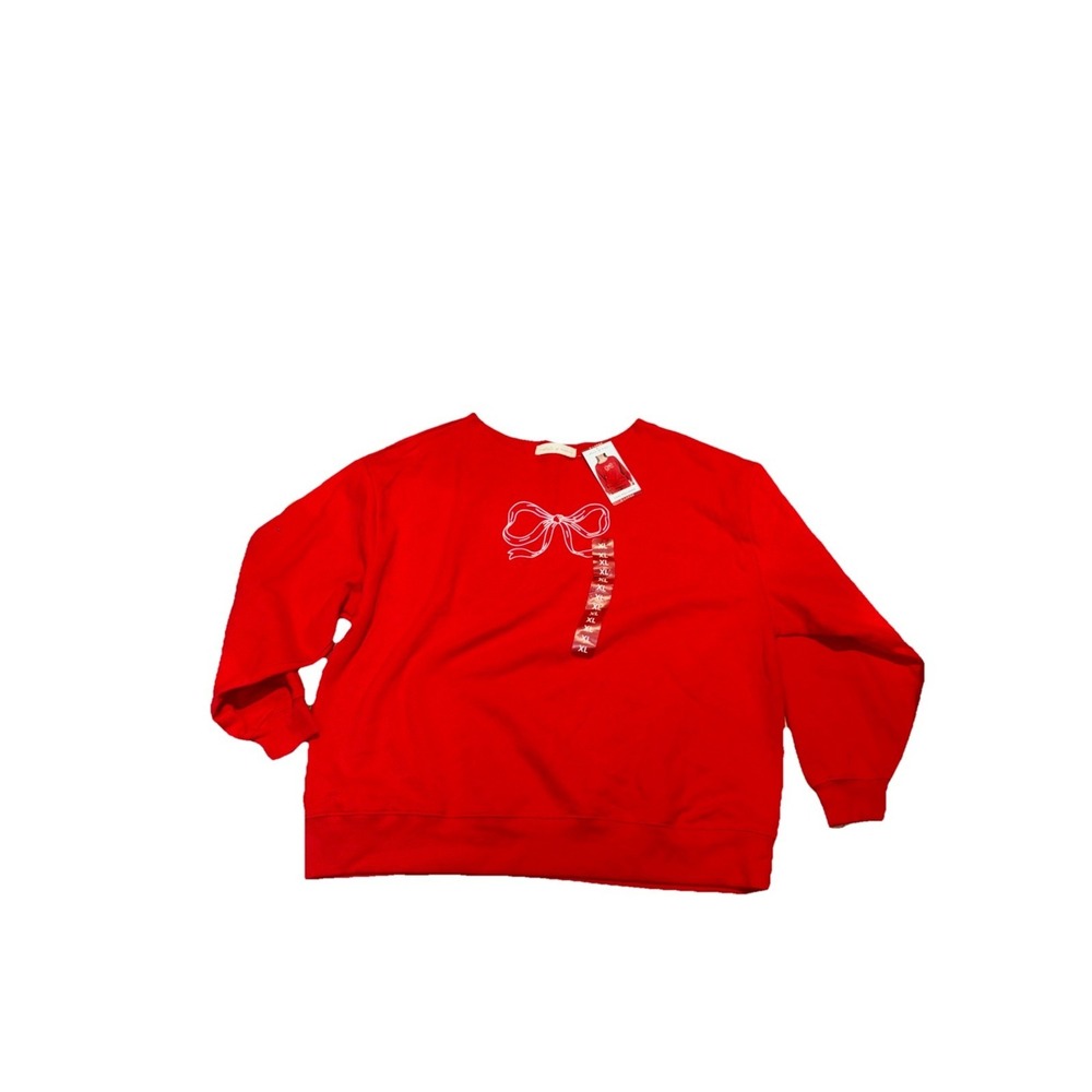 NWT Women's Red STATE OF MINE Big Red Bow Pullover Sweater XL